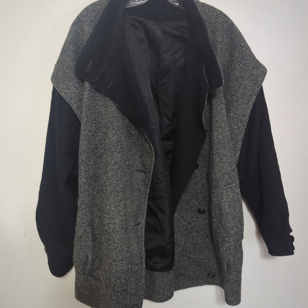 Vintage Elegant Tweed Women's Wool Oversized Warm Coat Size XL
